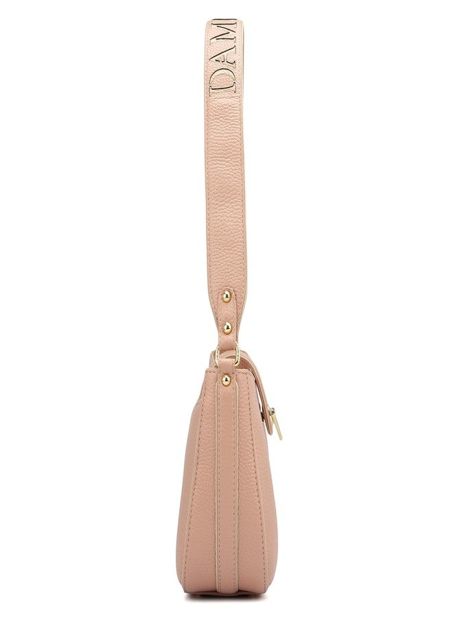 Da Milano Women's Leather Shoulder Bag - Pink | Genuine Leather Handbag with Gold Hardware, Broad Shoulder Strap & Secure Clasp Lock | Elegant Everyday Purse - Image 3
